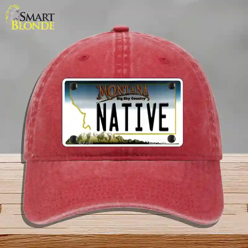 HAT13-MLP-11117 Native Montana State Novelty License Plate Hat, Unconstructed Cotton - Red