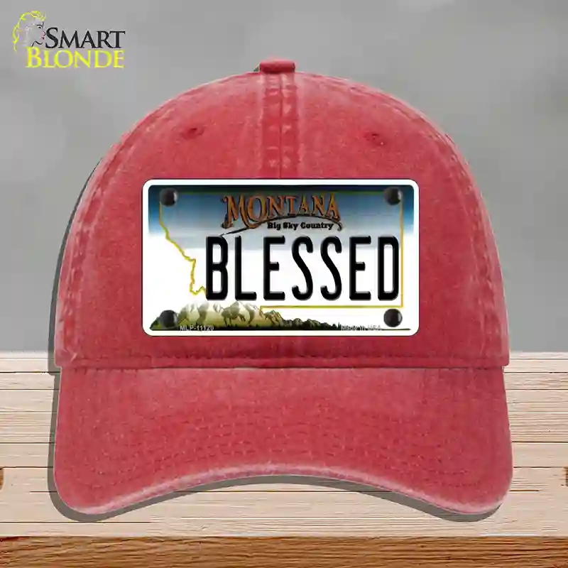 HAT13-MLP-11120 Blessed Montana State Novelty License Plate Hat, Unconstructed Cotton - Red