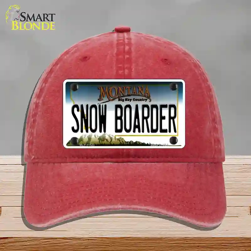 HAT13-MLP-11123 Snow Boarder Montana State Novelty License Plate Hat, Unconstructed Cotton - Red