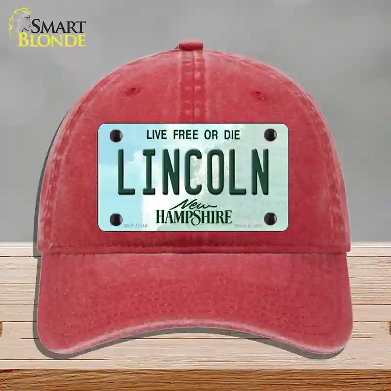 HAT13-MLP-11149 Lincoln   Hampshire State Novelty License Plate Hat, Unconstructed Cotton - Red