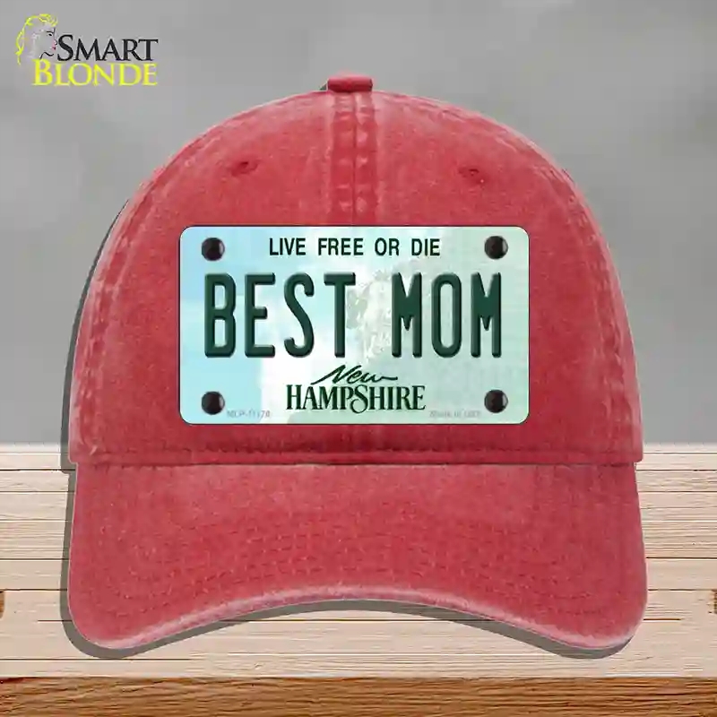 HAT13-MLP-11176 Best Mom   Hampshire State Novelty License Plate Hat, Unconstructed Cotton - Red