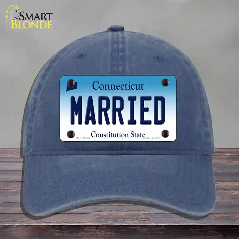 HAT11-MLP-10932 Married Connecticut Novelty License Plate Hat, Unconstructed Cotton - Navy