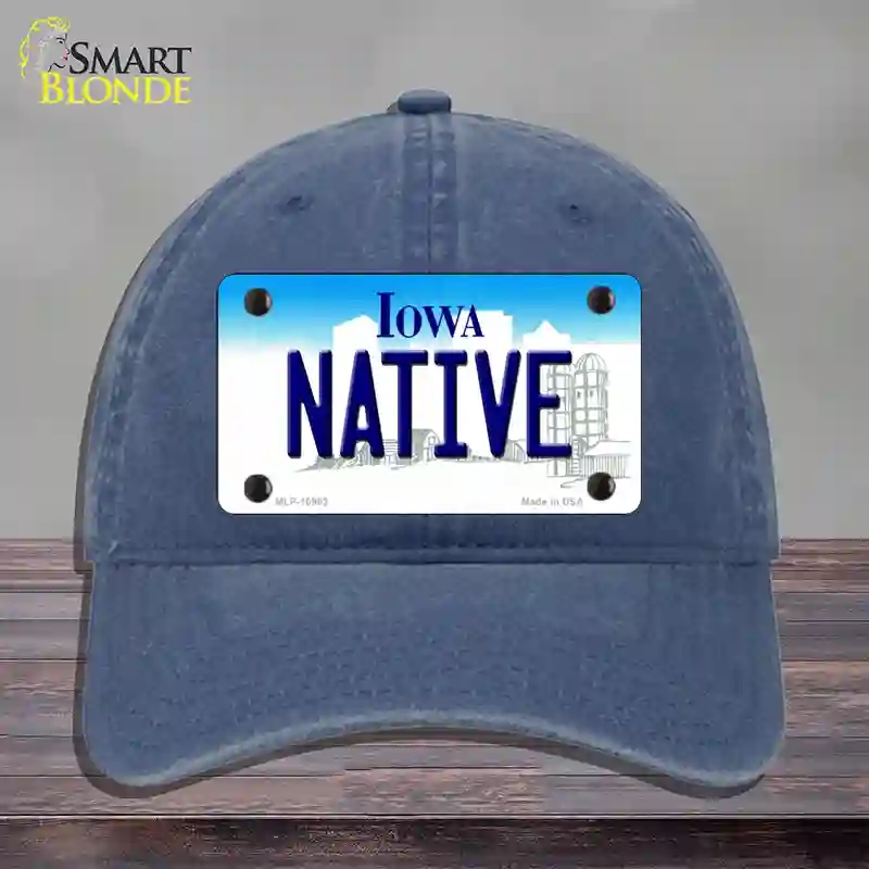HAT11-MLP-10963 Native Iowa Novelty License Plate Hat, Unconstructed Cotton - Navy