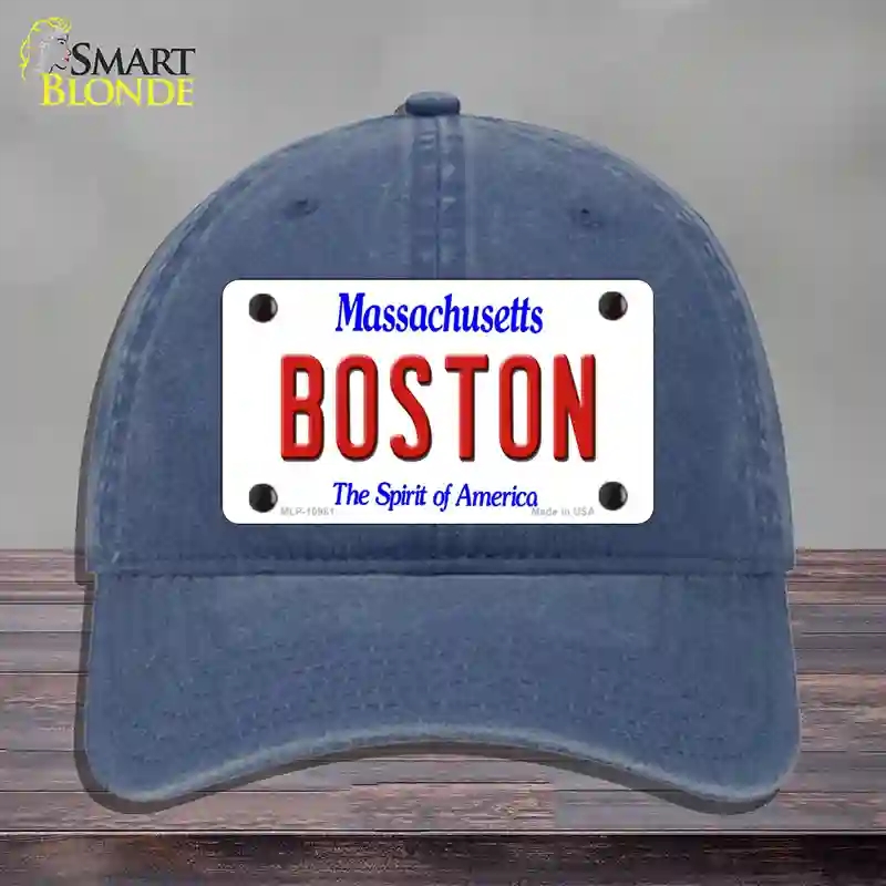 HAT11-MLP-10981 Boston Massachusetts Novelty License Plate Hat, Unconstructed Cotton - Navy