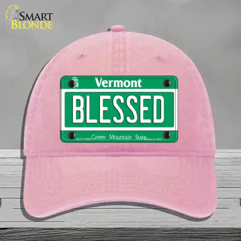 HAT12-MLP-10689 Blessed Vermont Novelty License Plate Hat, Unconstructed Cotton - Pink