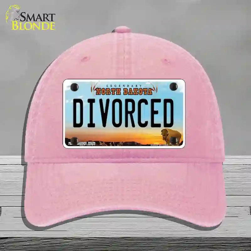 HAT12-MLP-10741 Divorced North Dakota Novelty License Plate Hat, Unconstructed Cotton - Pink