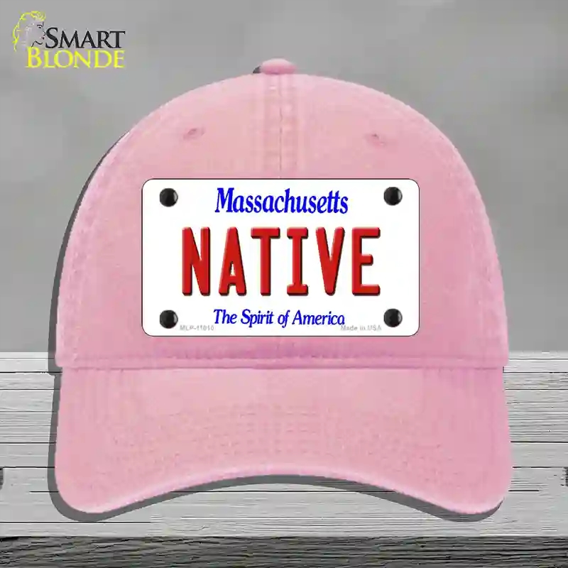 HAT12-MLP-11010 Native Massachusetts Novelty License Plate Hat, Unconstructed Cotton - Pink