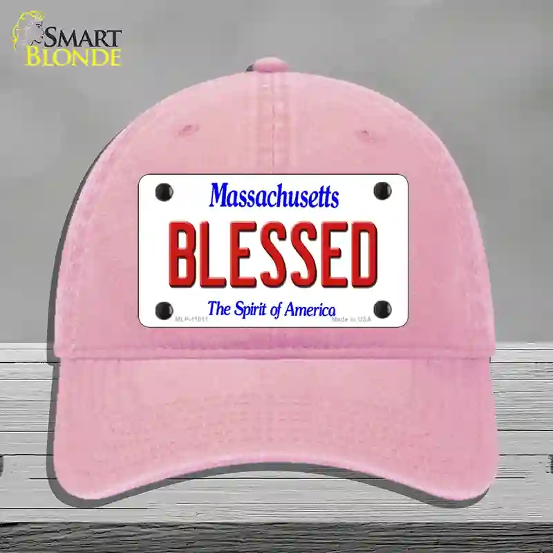 HAT12-MLP-11011 Blessed Massachusetts Novelty License Plate Hat, Unconstructed Cotton - Pink