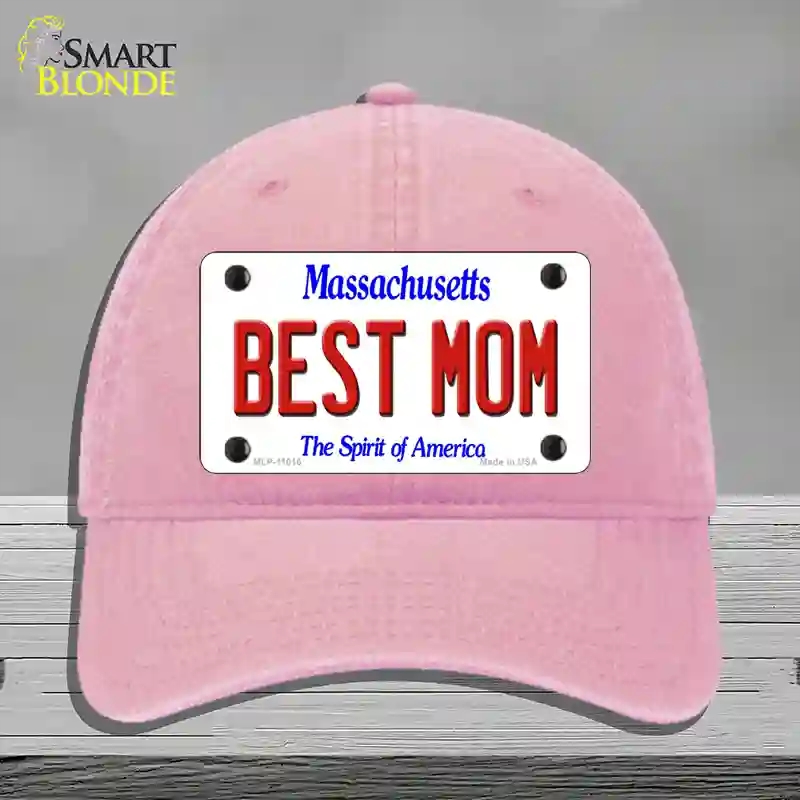 HAT12-MLP-11016 Best Mom Massachusetts Novelty License Plate Hat, Unconstructed Cotton - Pink