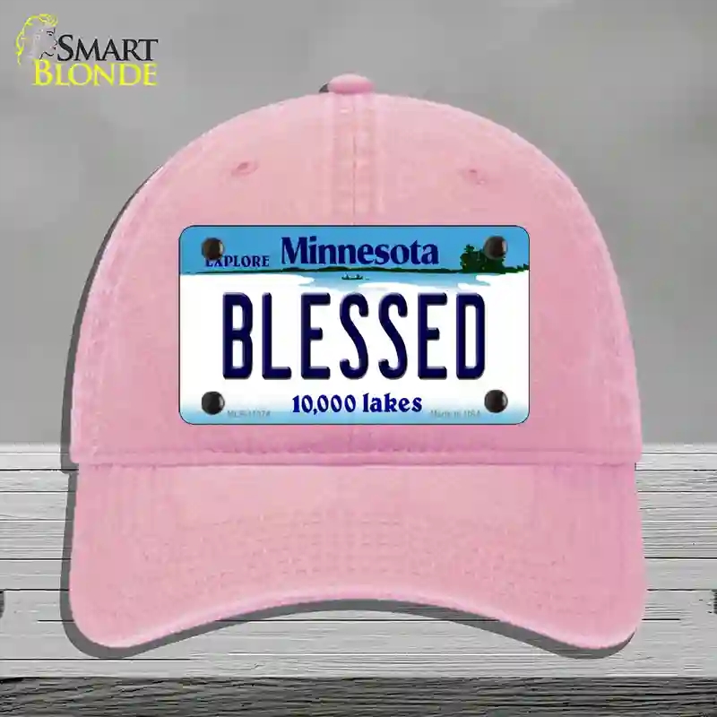 HAT12-MLP-11074 Blessed Minnesota State Novelty License Plate Hat, Unconstructed Cotton - Pink