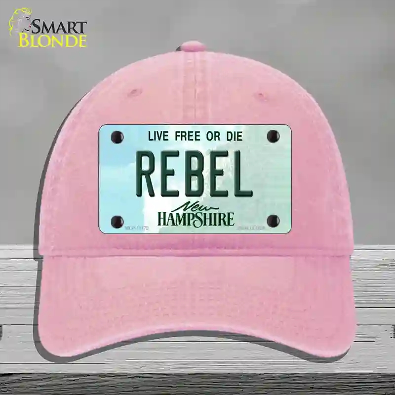 HAT12-MLP-11178 Rebel   Hampshire State Novelty License Plate Hat, Unconstructed Cotton - Pink