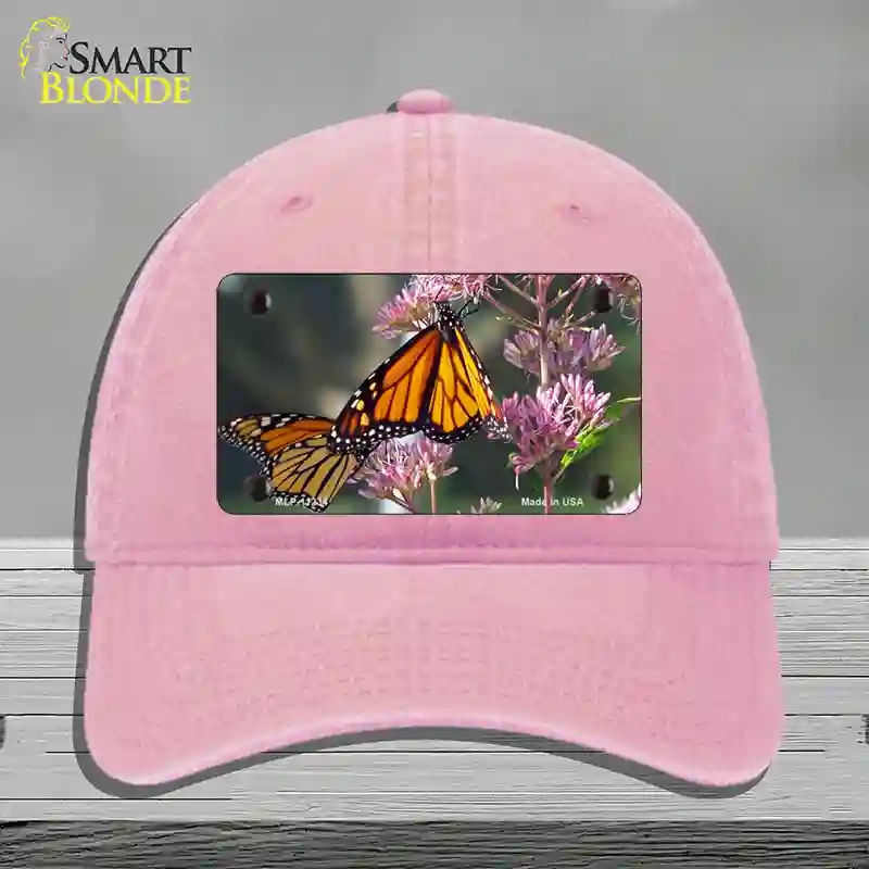 HAT12-MLP-11234 Butterfly Monarch on Flower Novelty License Plate Hat, Unconstructed Cotton - Pink
