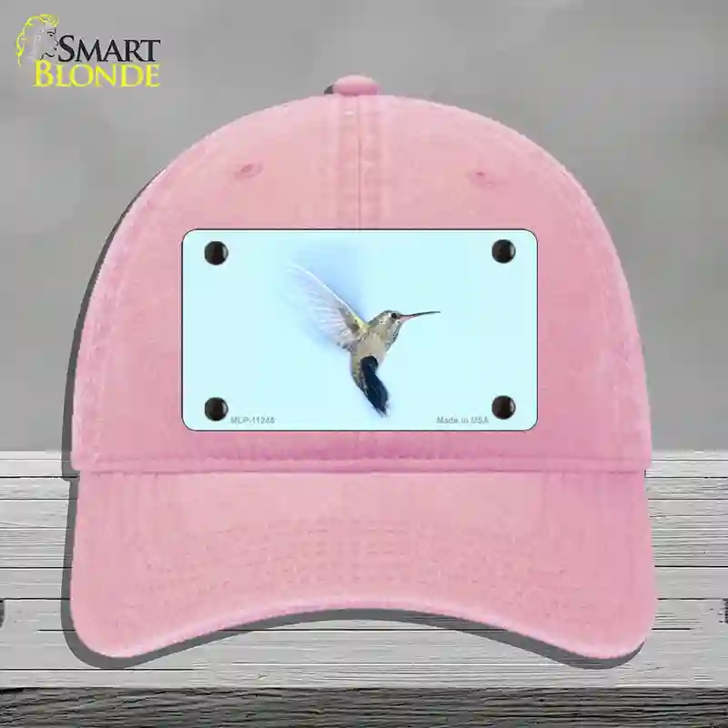 HAT12-MLP-11245 Hummingbird in Flight, Blue Novelty License Plate Hat - Unconstructed Cotton - Pink