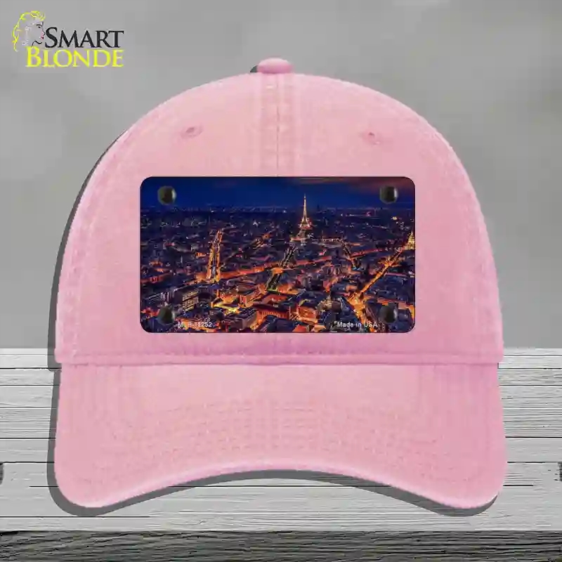 HAT12-MLP-11252 Paris At Night Eiffel Tower in Center Novelty License Plate Hat, Unconstructed Cotton - Pink
