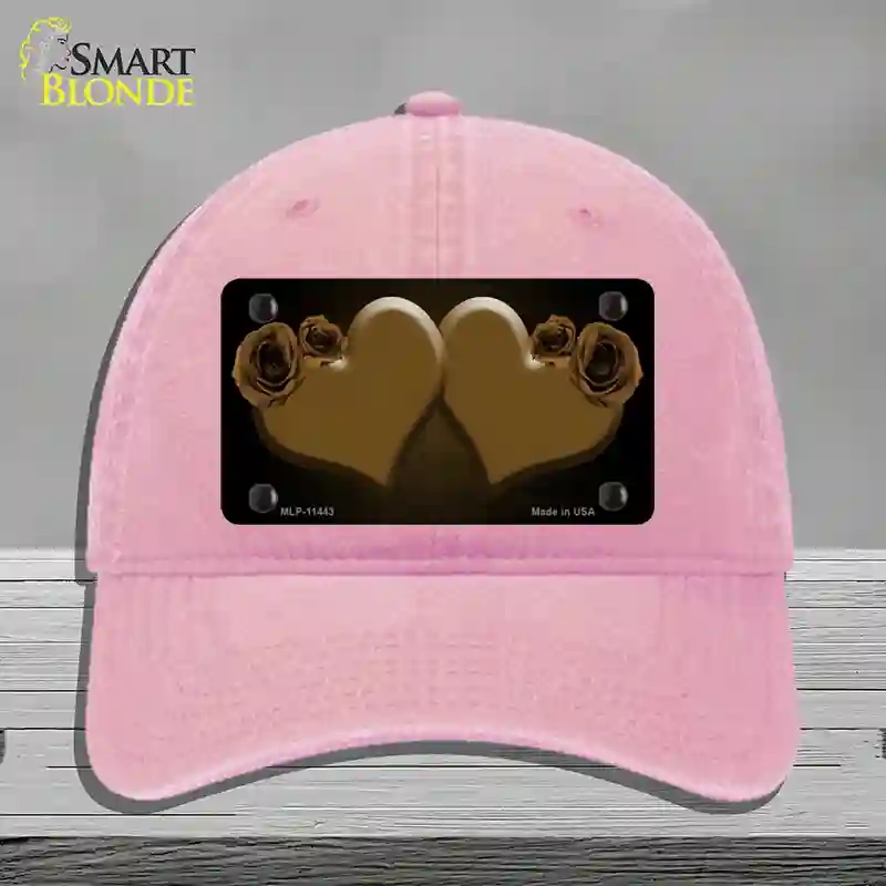 HAT12-MLP-11443 Hearts Over Roses in Brown Novelty License Plate Hat, Unconstructed Cotton - Pink