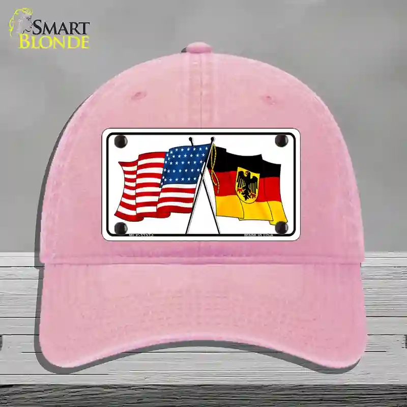 HAT12-MLP-11513 Germany Crossed US Flag Novelty License Plate Hat, Unconstructed Cotton - Pink