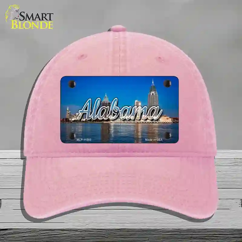 HAT12-MLP-11583 Alabama City Skyline State Novelty License Plate Hat, Unconstructed Cotton - Pink