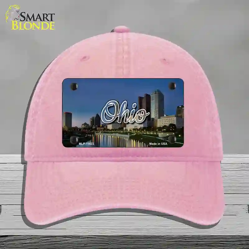 HAT12-MLP-11623 Ohio River City Skyline State Novelty License Plate Hat, Unconstructed Cotton - Pink