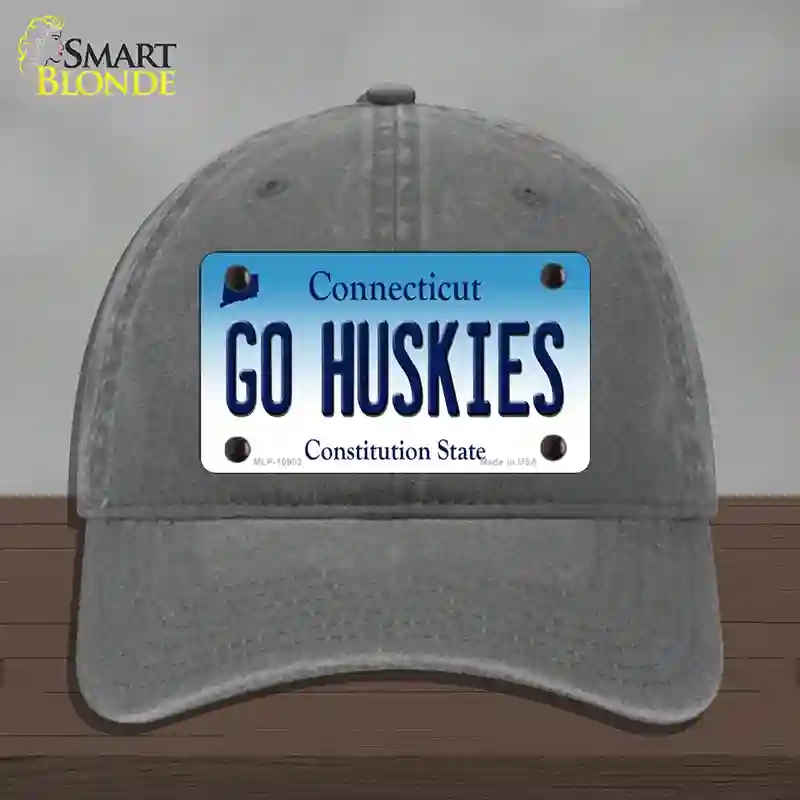 HAT08-MLP-10903 Go Huskies Connecticut Novelty License Plate Hat, Unconstructed Cotton - Charcoal