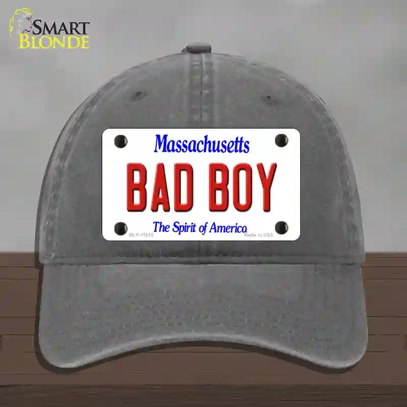 HAT08-MLP-11015 Bad Boy Massachusetts Novelty License Plate Hat, Unconstructed Cotton - Charcoal