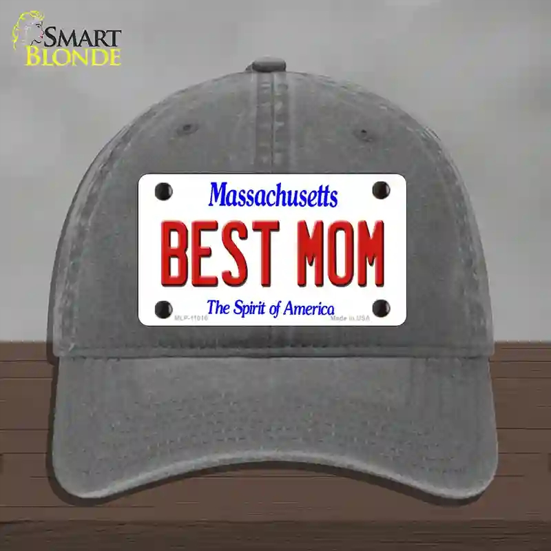 HAT08-MLP-11016 Best Mom Massachusetts Novelty License Plate Hat, Unconstructed Cotton - Charcoal