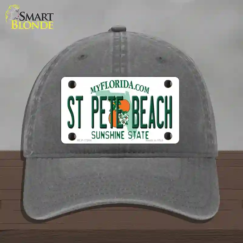 HAT08-MLP-11084 St Pete Beach Florida Novelty License Plate Hat, Unconstructed Cotton - Charcoal