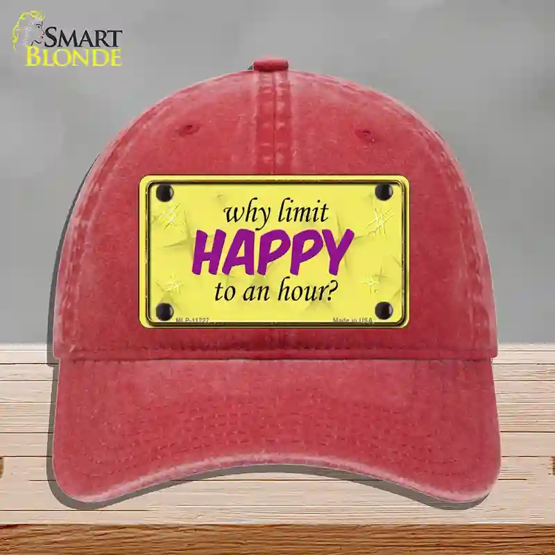 HAT13-MLP-11227 Why Limit Happy to An Hour Novelty License Plate Hat, Unconstructed Cotton - Red