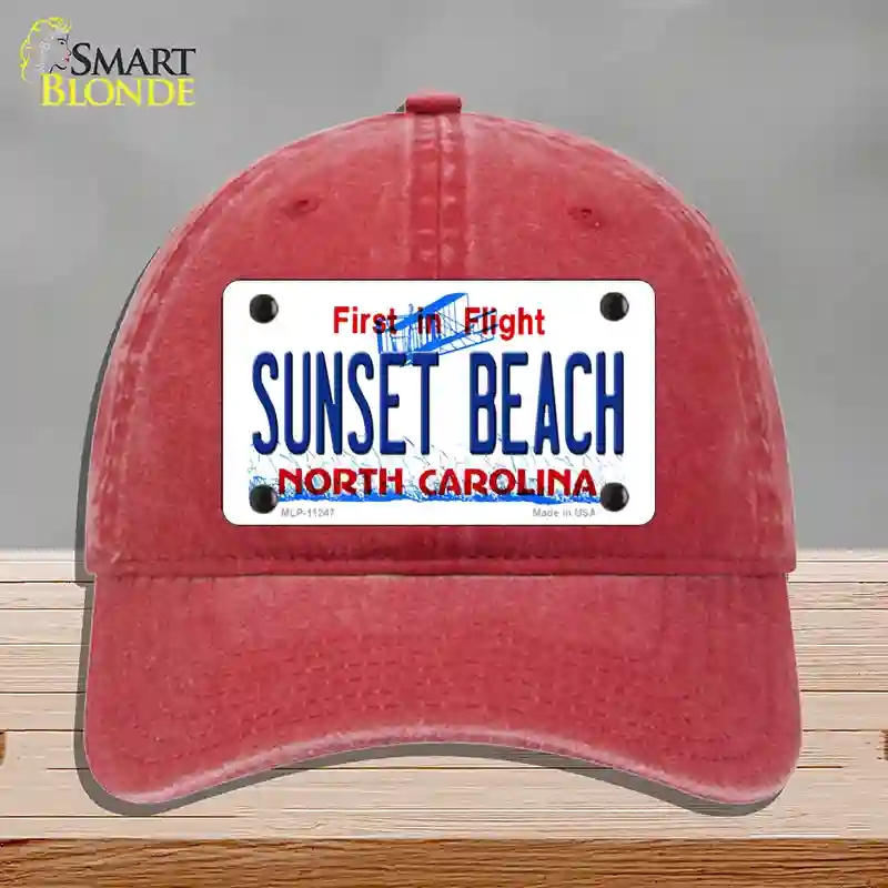HAT13-MLP-11247 Sunset Beach North Carolina State Novelty License Plate Hat, Unconstructed Cotton - Red