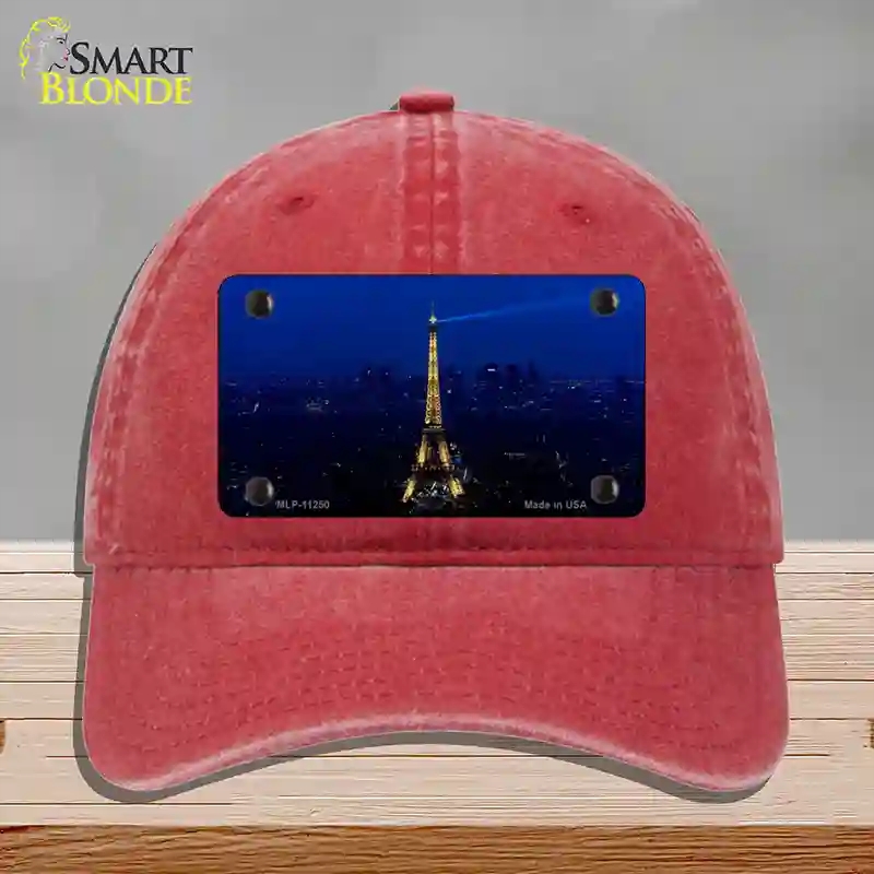 HAT13-MLP-11250 Eiffel Tower Night with City Skyline Novelty License Plate Hat, Unconstructed Cotton - Red