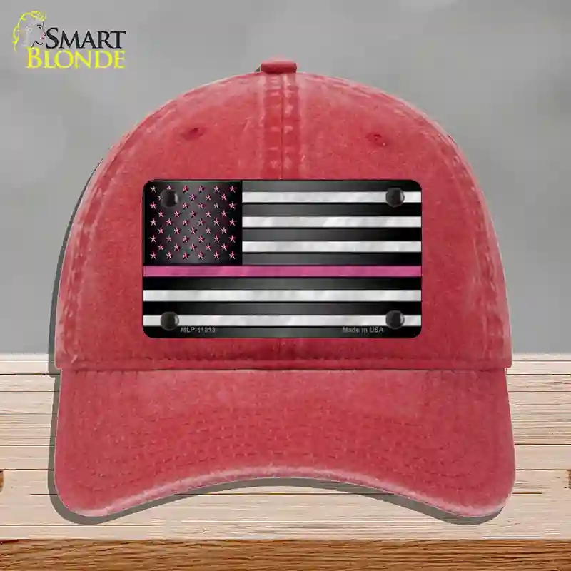 HAT13-MLP-11313 Thin Pink Line with Stars Novelty License Plate Hat, Unconstructed Cotton - Red