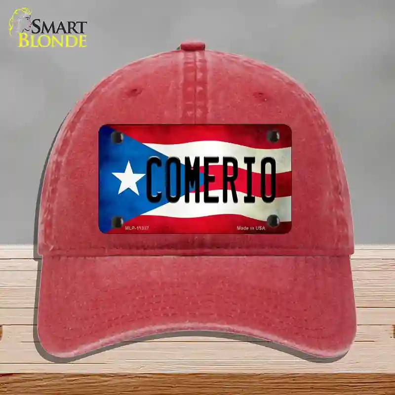 HAT13-MLP-11337 Comerio Puerto Rico Flag Novelty License Plate Hat, Unconstructed Cotton - Red