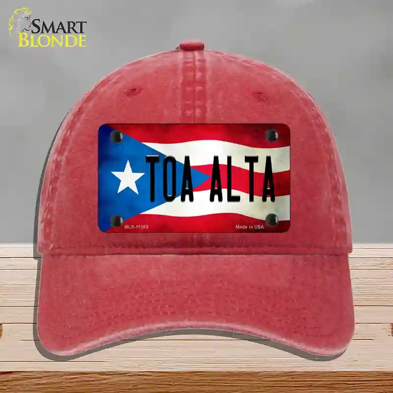 HAT13-MLP-11383 Toa Alta Puerto Rico Flag Novelty License Plate Hat, Unconstructed Cotton - Red