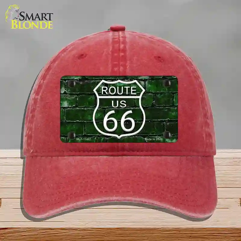HAT13-MLP-11457 Route 66 Green Brick Wall Novelty License Plate Hat, Unconstructed Cotton - Red