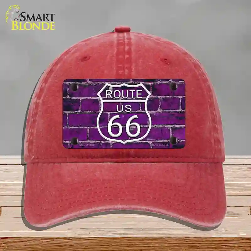 HAT13-MLP-11460 Route 66 Purple Brick Wall Novelty License Plate Hat, Unconstructed Cotton - Red
