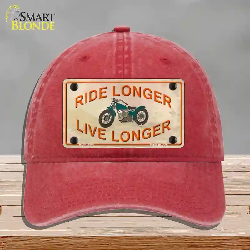HAT13-MLP-11663 Ride Longer Live Longer Novelty License Plate Hat, Unconstructed Cotton - Red