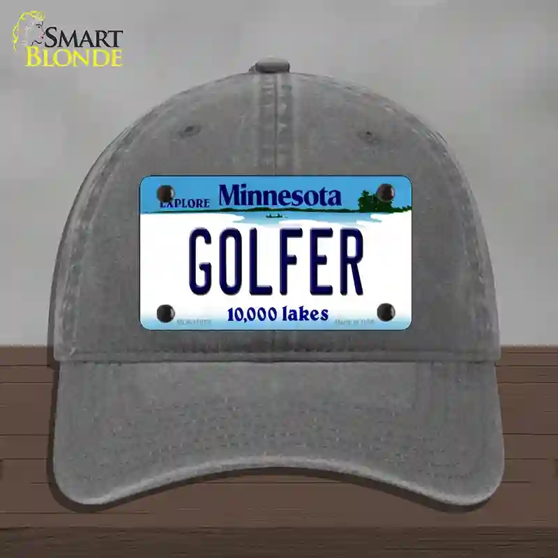 HAT08-MLP-11075 Golfer Minnesota State Novelty License Plate Hat, Unconstructed Cotton - Charcoal