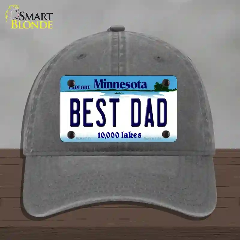 HAT08-MLP-11080 Best Dad Minnesota State Novelty License Plate Hat, Unconstructed Cotton - Charcoal
