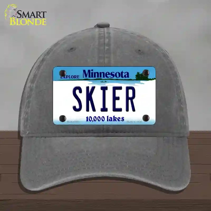 HAT08-MLP-11082 Skier Minnesota State Novelty License Plate Hat, Unconstructed Cotton - Charcoal