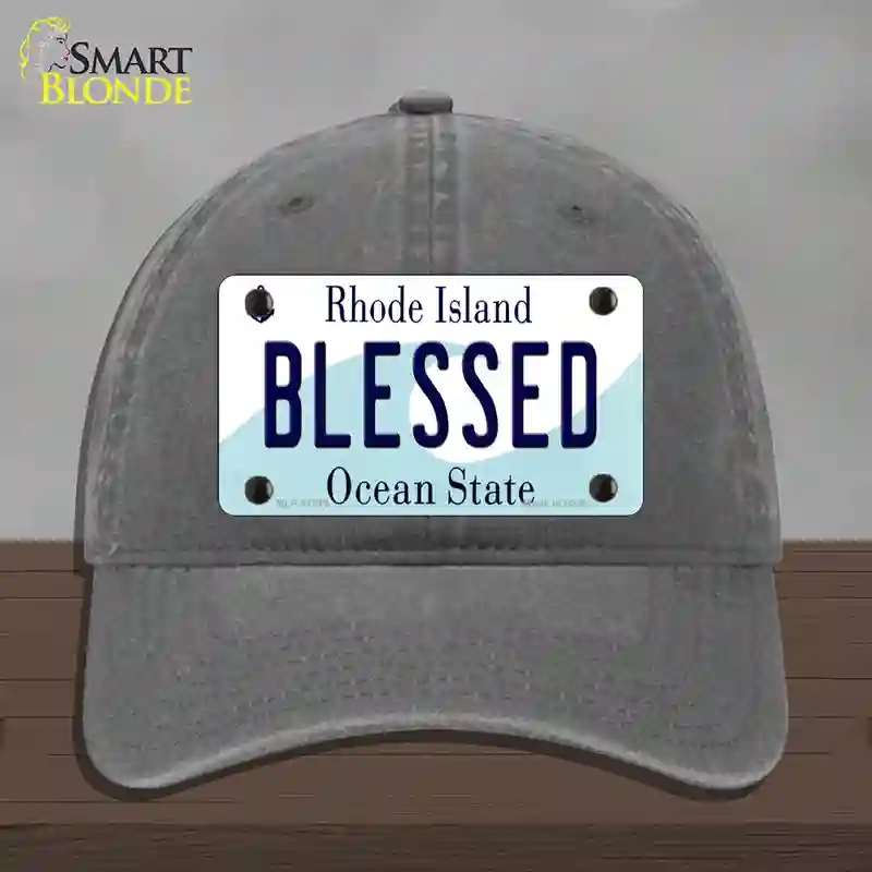 HAT08-MLP-11215 Blessed Rhode Island State Novelty License Plate Hat, Unconstructed Cotton - Charcoal