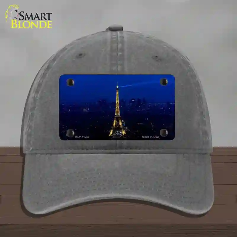 HAT08-MLP-11250 Eiffel Tower Night with City Skyline Novelty License Plate Hat, Unconstructed Cotton - Charcoal