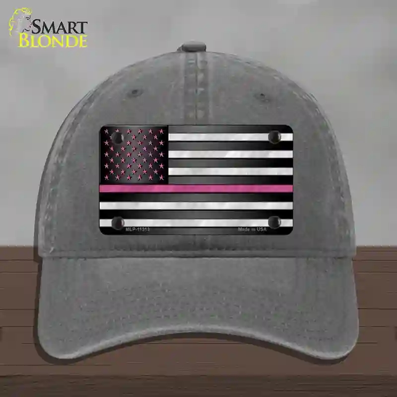 HAT08-MLP-11313 Thin Pink Line with Stars Novelty License Plate Hat, Unconstructed Cotton - Charcoal