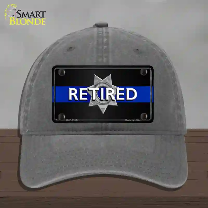 HAT08-MLP-11314 Thin Blue Line Retired Police Novelty License Plate Hat, Unconstructed Cotton - Charcoal