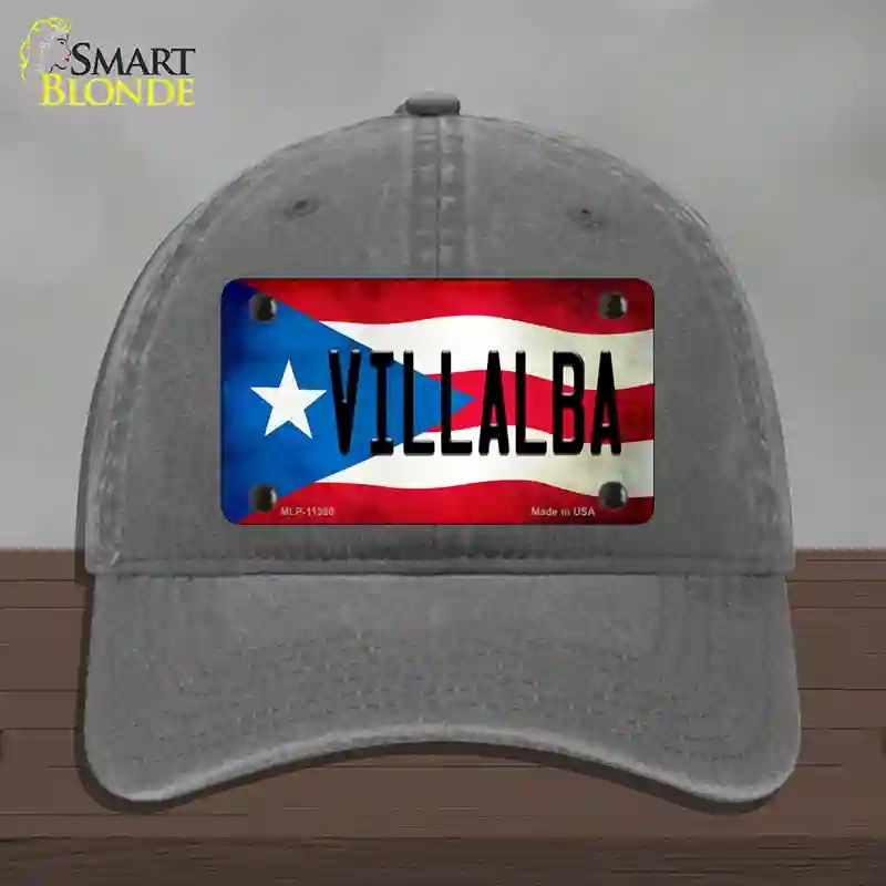HAT08-MLP-11390 Villalba Puerto Rico Flag Novelty License Plate Hat, Unconstructed Cotton - Charcoal