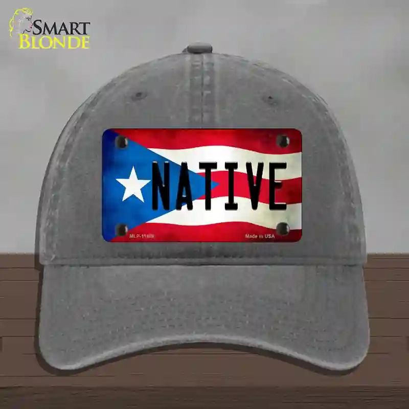 HAT08-MLP-11408 Native Puerto Rico Flag Novelty License Plate Hat, Unconstructed Cotton - Charcoal
