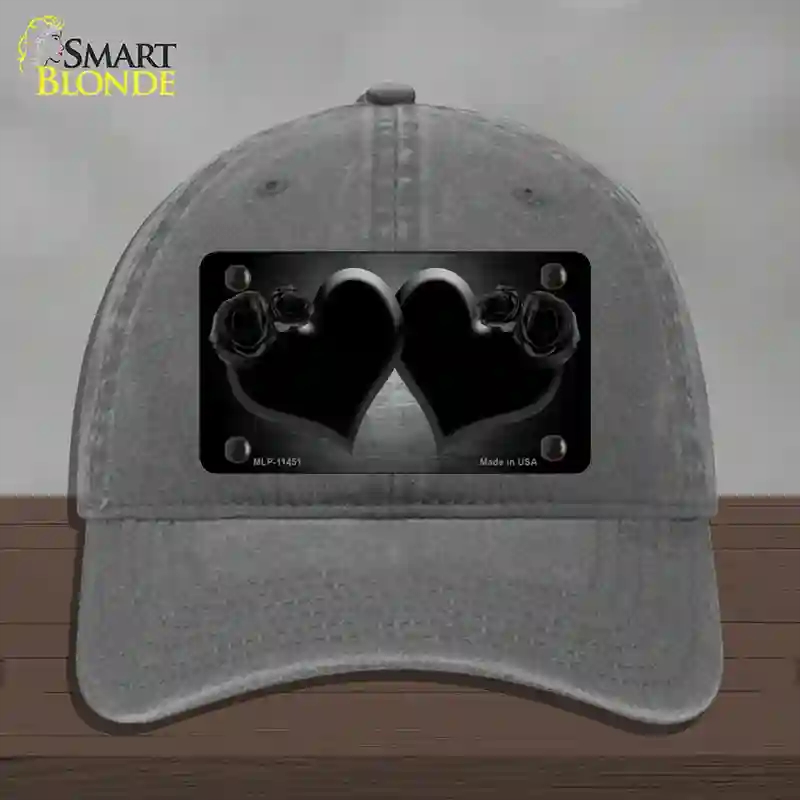HAT08-MLP-11451 Hearts Over Roses in Black Novelty License Plate Hat, Unconstructed Cotton - Charcoal