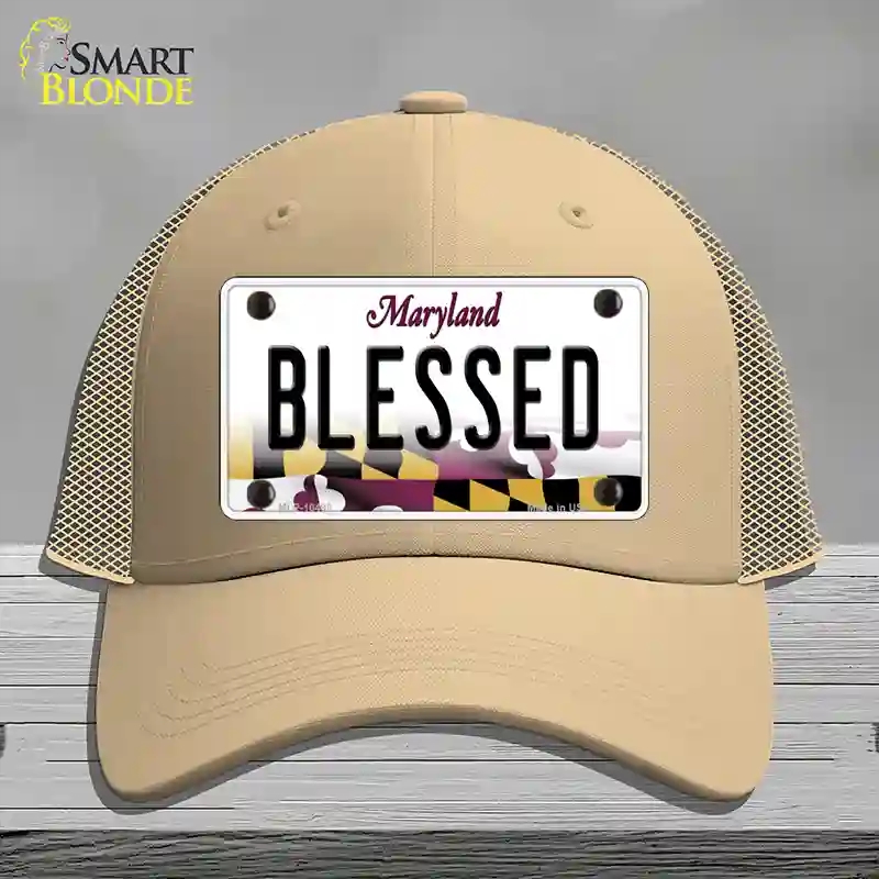 HAT15-MLP-10498 Blessed Maryland Novelty License Plate Hat, Mesh - Khaki