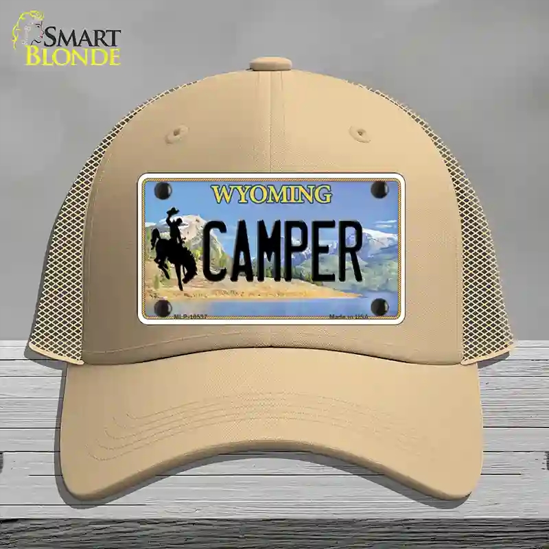 HAT15-MLP-10537 Camper Wyoming Novelty License Plate Hat, Mesh - Khaki