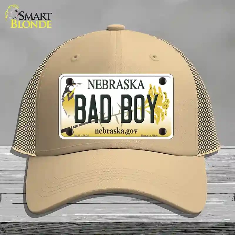 HAT15-MLP-10604 Bad Boy Nebraska Novelty License Plate Hat, Mesh - Khaki