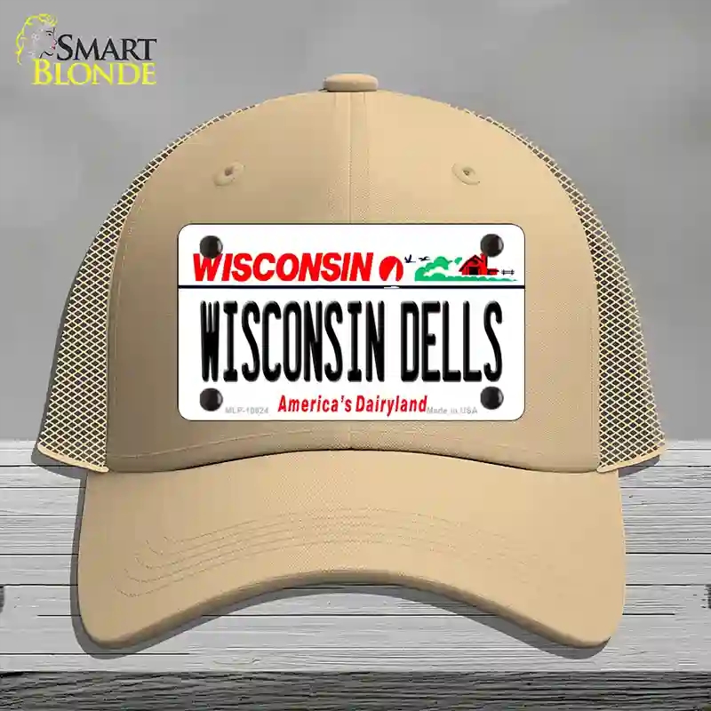 HAT15-MLP-10624 Wisconsin Dells Novelty License Plate Hat, Mesh - Khaki
