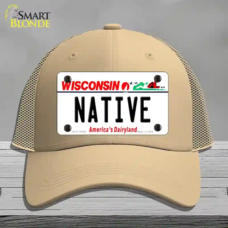 HAT15-MLP-10650 Native Wisconsin Novelty License Plate Hat, Mesh - Khaki